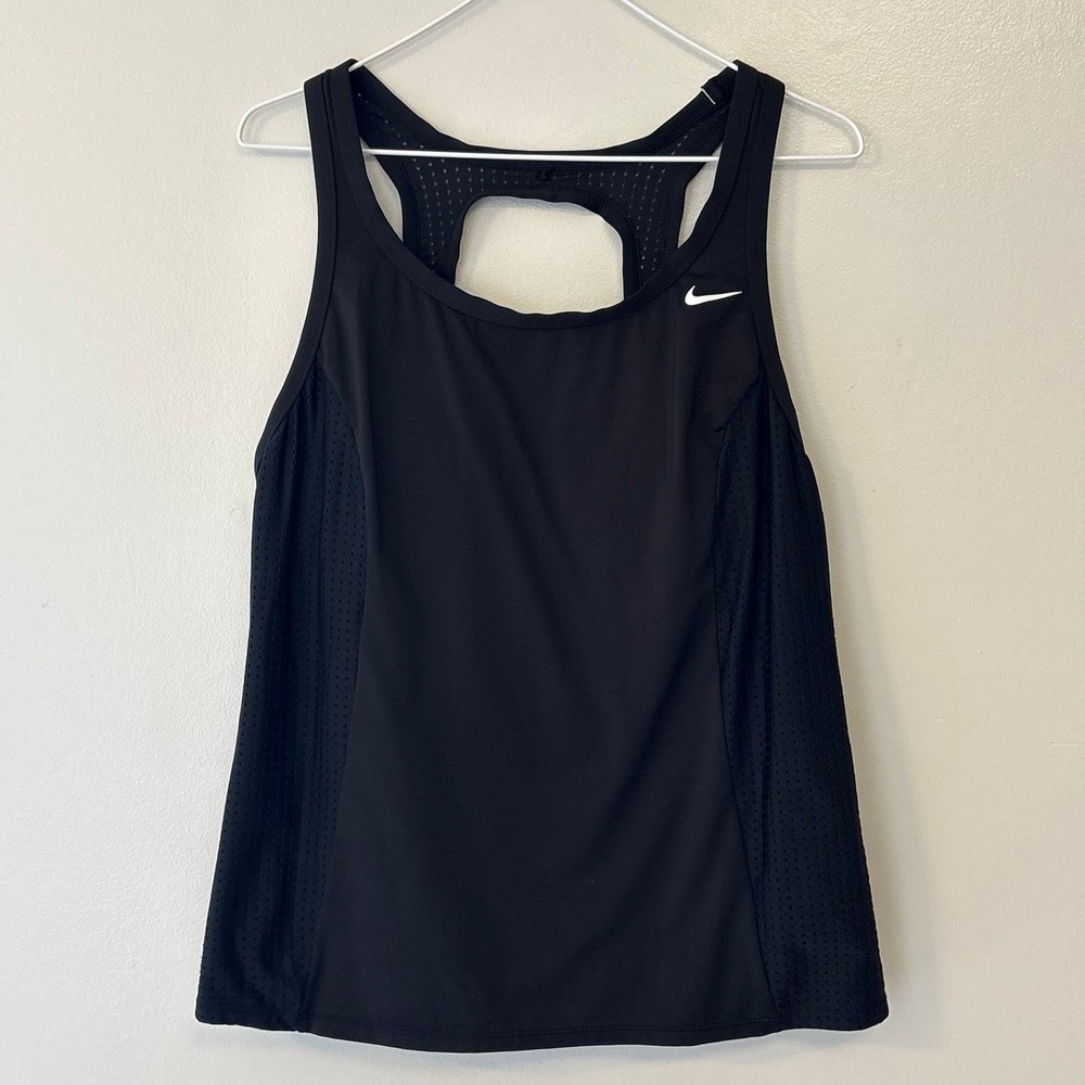 Nike Womens Black Mesh Panel Racerback Tank Top with Built-in Bra 1X NESSA286